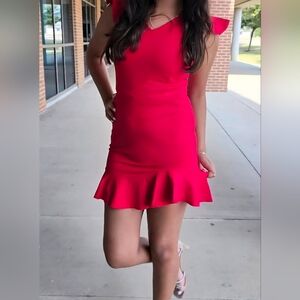 MissBehave Girls Fiona Red Ruffle Hem Dress